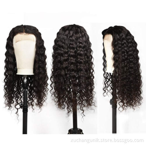 Uniky Swiss Lace Deep Wave Remy Brazilian Human Hair Natural Color Pre Plucked Lace Front Wigs